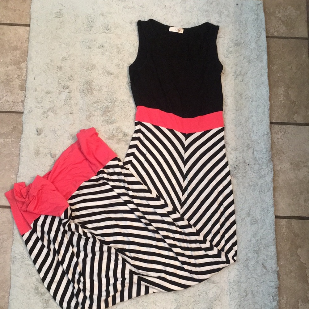 Black, pink, white maxi dress
